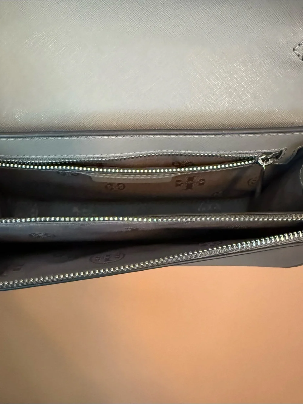Tory‎ Burch Emerson Combo Crossbody Bag Gray Heron Leather Purse NWT